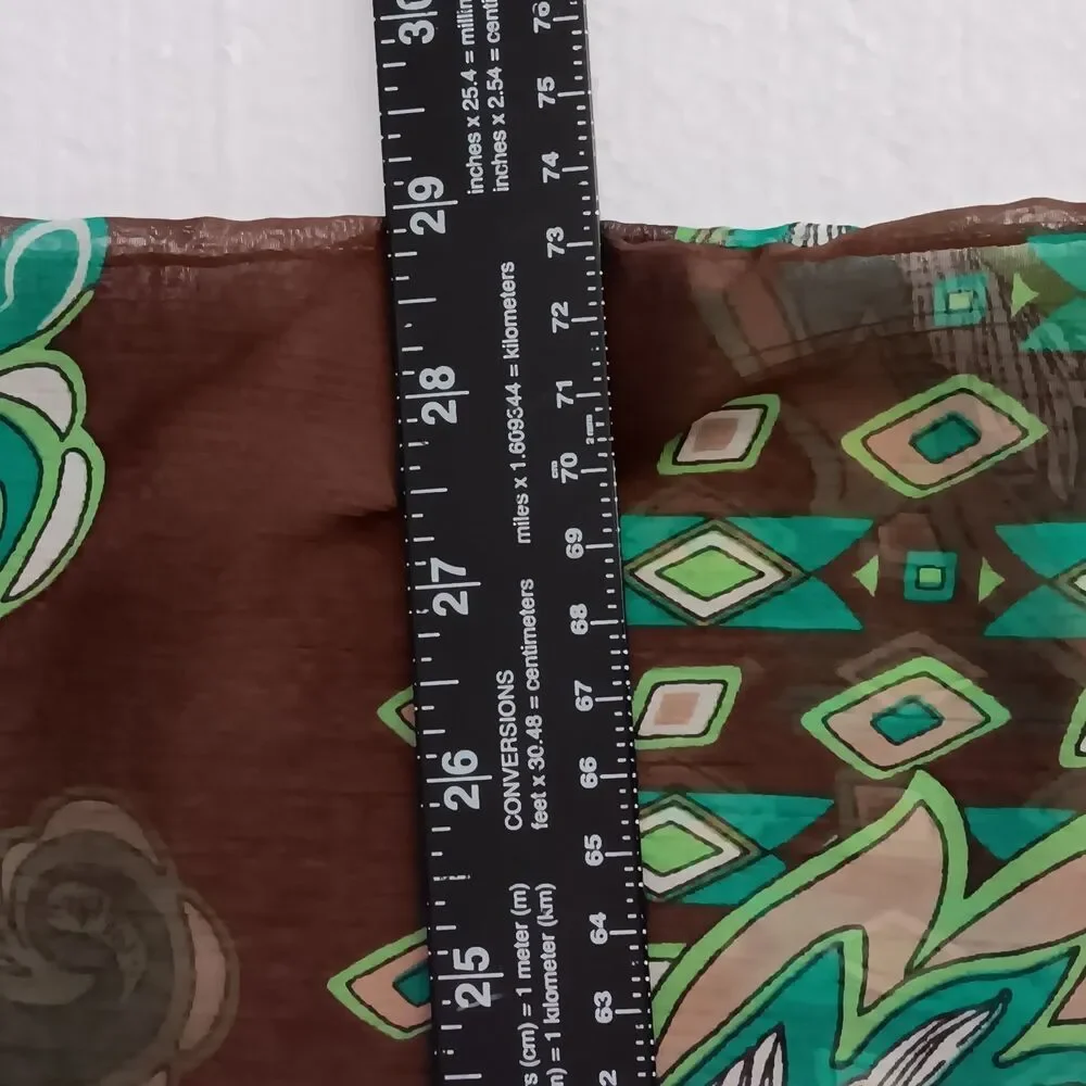 Verene Infinity Scarf Green Paisley on Brown Chiffon Made in The USA